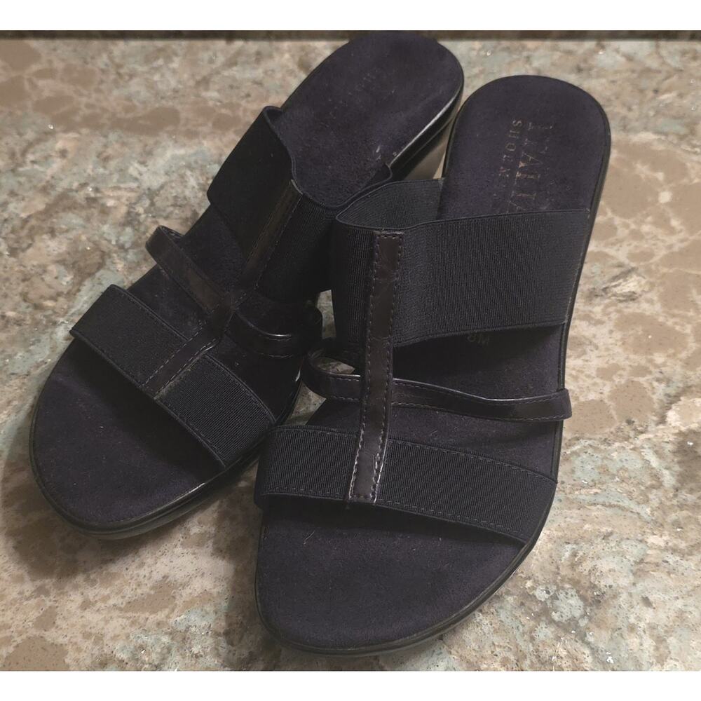 Italian Shoemakers Navy Blue Wedge Slip On Sandal Sz 8M